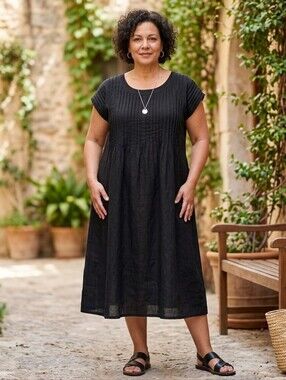 embellished Black Midi dress 100% Linen Size See Measurements